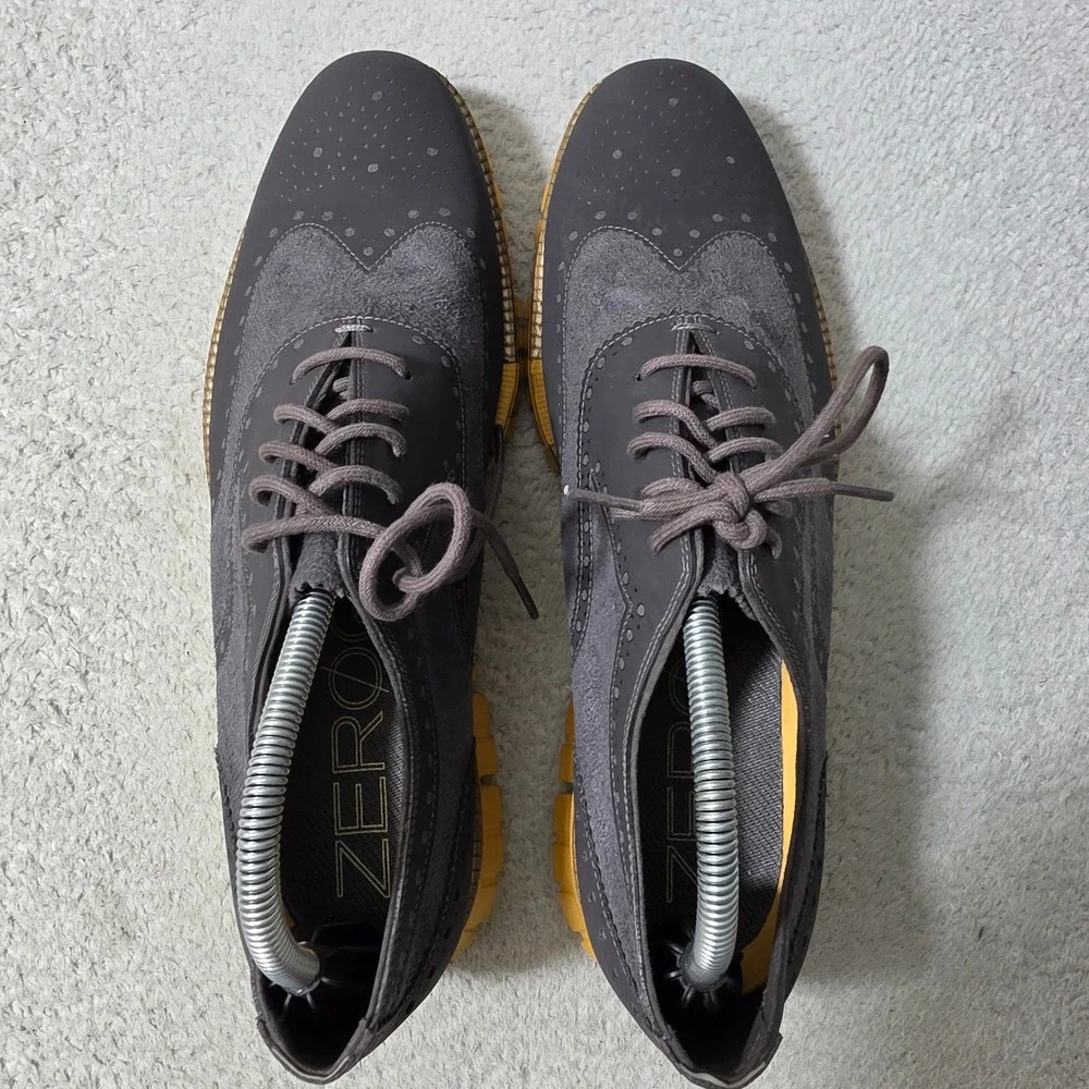 Cole Haan Zerogrand Wingtip Oxford Mens 10.5 Grey Yellow Brogue C23737